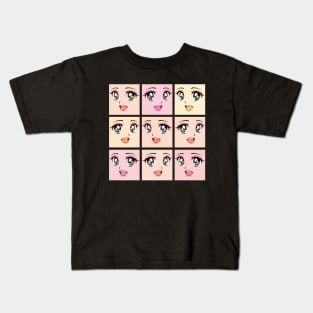 Kawaii Anime Girl Grid Kids T-Shirt